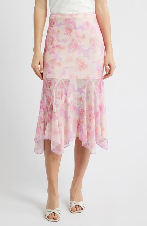 Floral Chiffon Handkerchief Midi Skirt