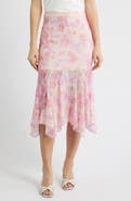 All in Favor Floral Chiffon Handkerchief Midi Skirt