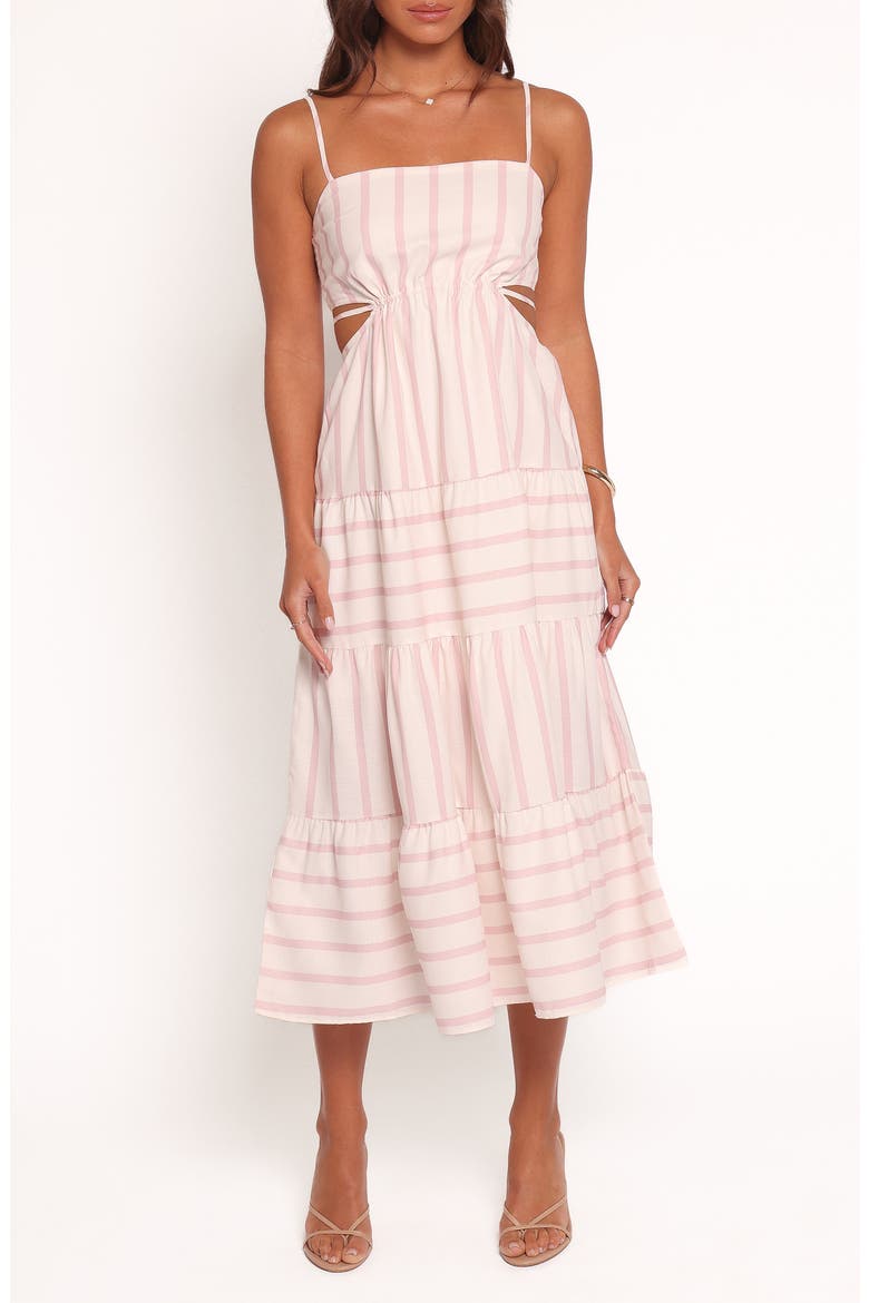 Evelin Stripe Cutout Midi Dress, Main, color, PINK STRIPE