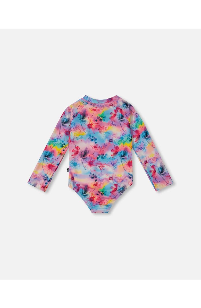 Deux par Deux Little Girl's Printed Long Sleeve Rashguard Butterflies On Multicolored Background, Alternate, color,