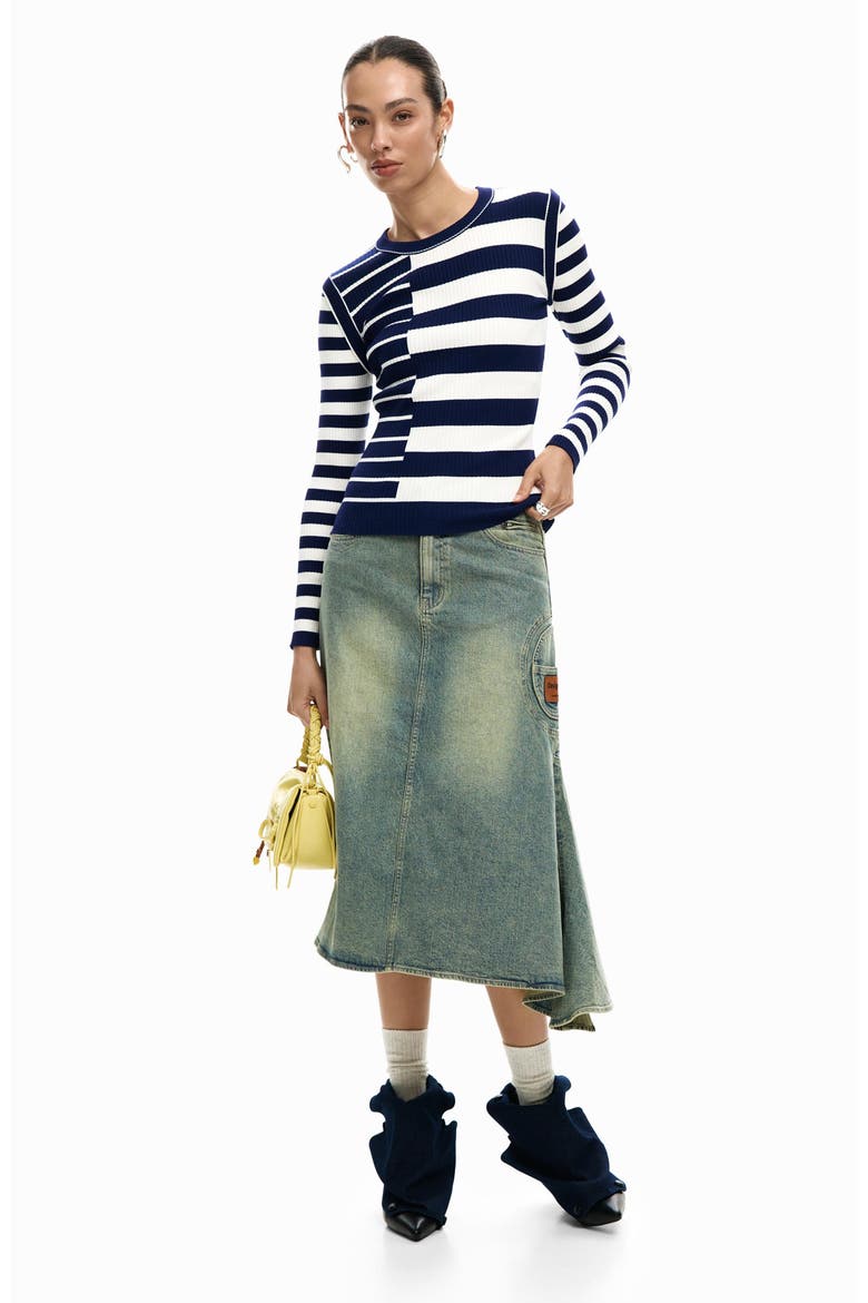 Stripe Rib Sweater, Alternate, color, WHITE/ BLUE