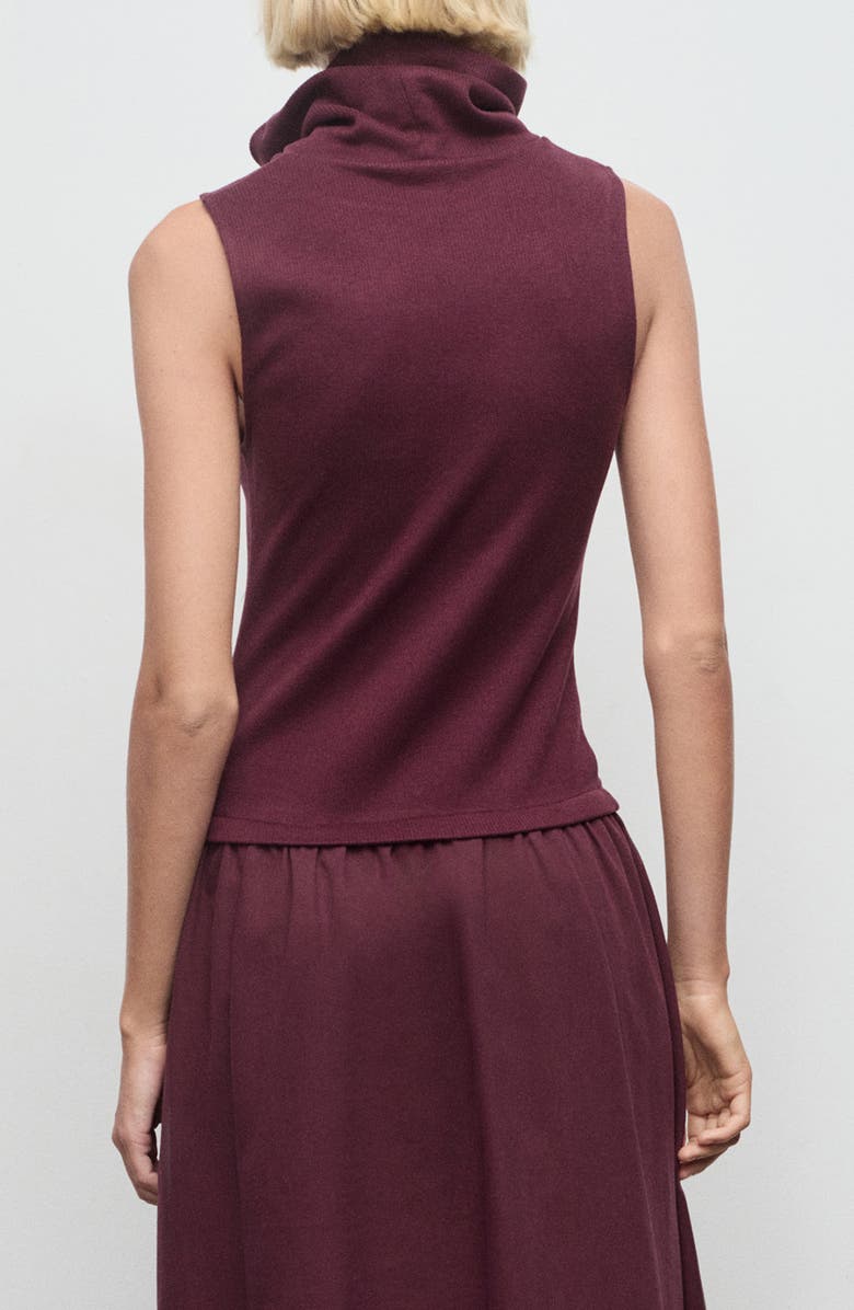 MANGO Funnel Neck Mixed Media Midi Dress, Alternate, color, Burgundy