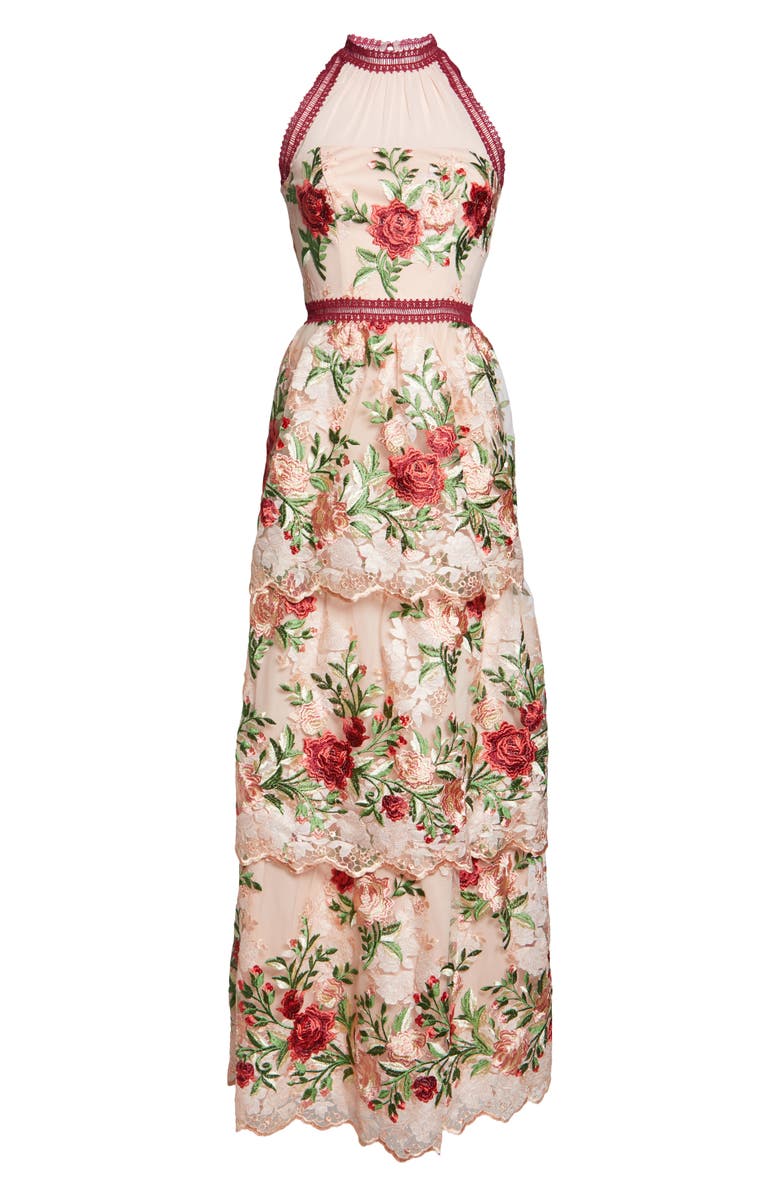 Chi Chi London Rosaleen Embroidered Mesh Gown, Alternate, color,