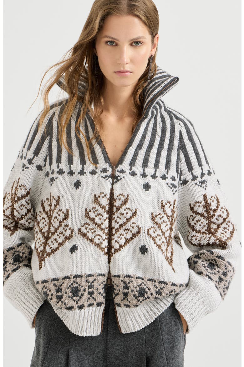 Cashmere And Mohair Nordic Heritage High-neck Cardigan With Zipper, Alternate, color, Pearl