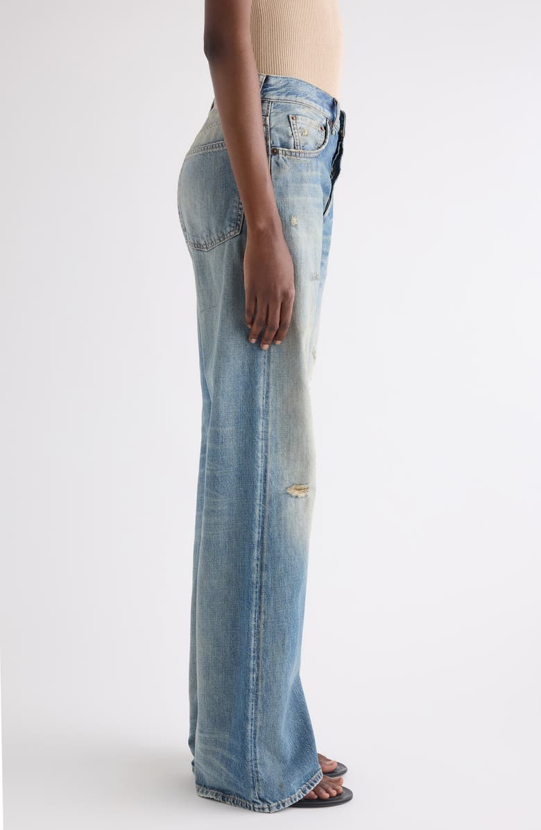 Acne Studios 2021 Daybreak Distressed Wige Leg Jeans, Alternate, color, Mid Blue