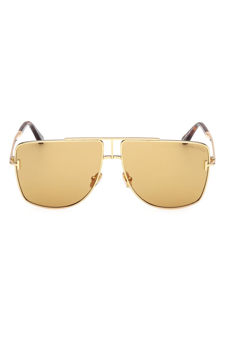 TOM FORD Eliott 59mm Navigator Sunglasses, Alternate, color, Yellow Gold / Vicuna Lens