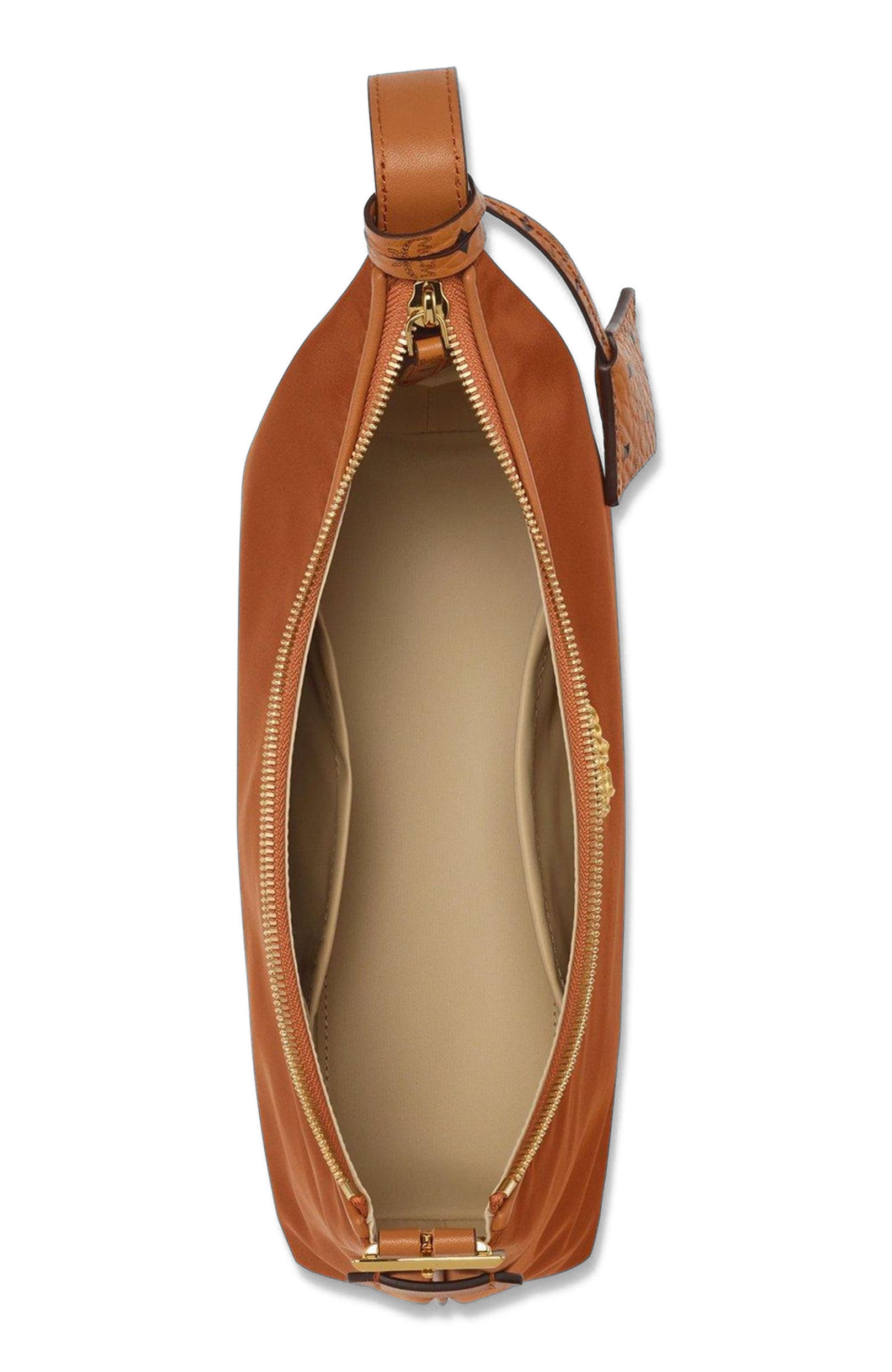 MCM Aren Hobo in Recycled Nylon and Monogram Print Leather, Alternate, color, 