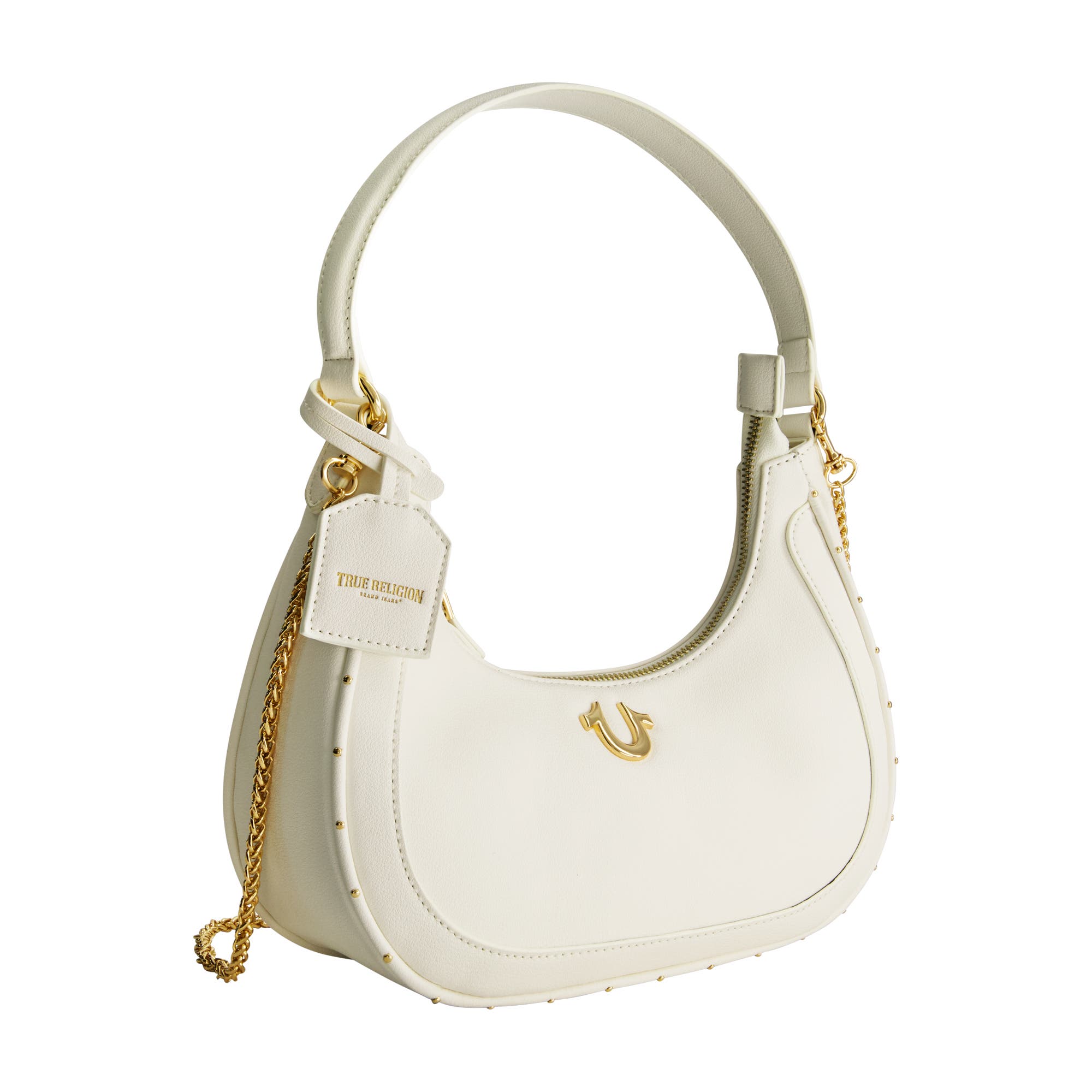 True Religion Zip Top Crescent Hobo Bag, Alternate, color, White