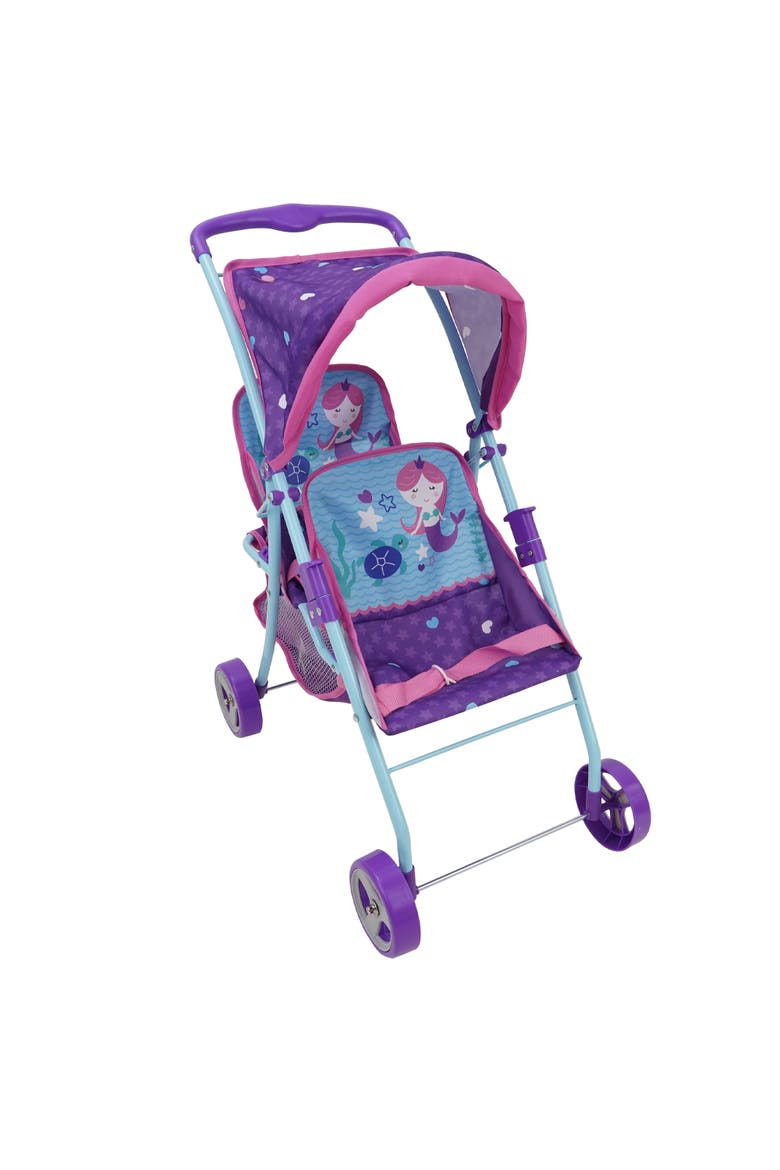 Mermaid Twin Doll Stroller W/ Retractable Canopy, 2 Seats, Alternate, color, Multicolored