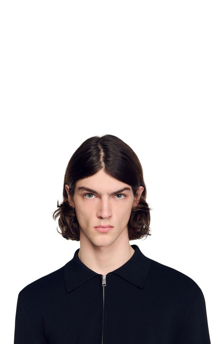 SANDRO Zipped viscose knit cardigan, Alternate, color, Black