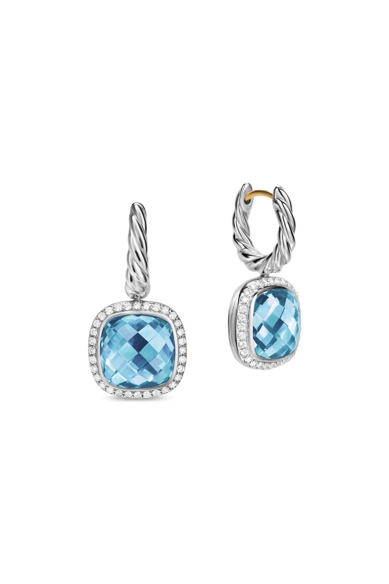 Albion® Drop Earrings in Sterling Silver with Blue Topaz & Diamonds, 10mm, Alternate, color, BLUE TOPAZ