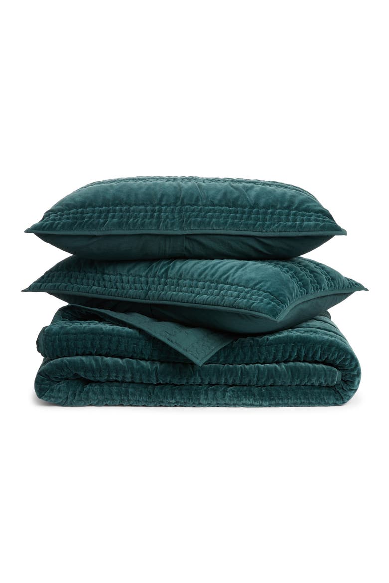 Velveteen Quilt & Shams Set, Main, color, GREEN GABLES