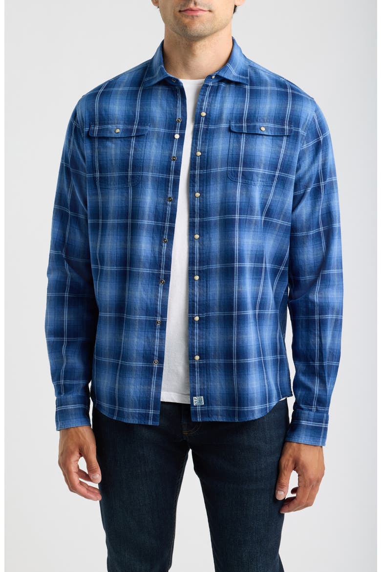 Snap Indigo Plaid Cotton Shirt, Main, color, LAKE