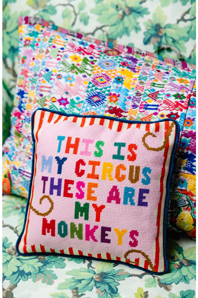 My Circus Needlepoint Pillow, Alternate, color, Blue, Pink