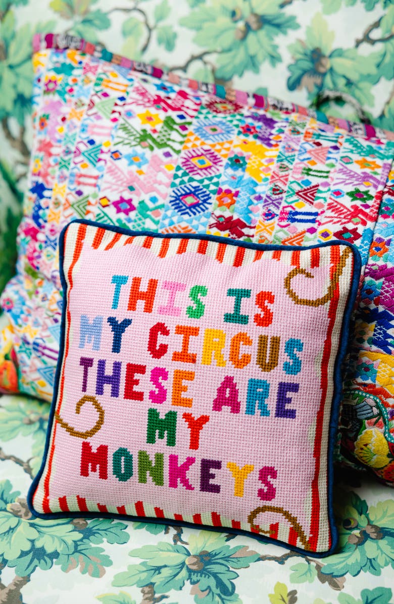 Furbish My Circus Needlepoint Pillow, Alternate, color, Blue, Pink