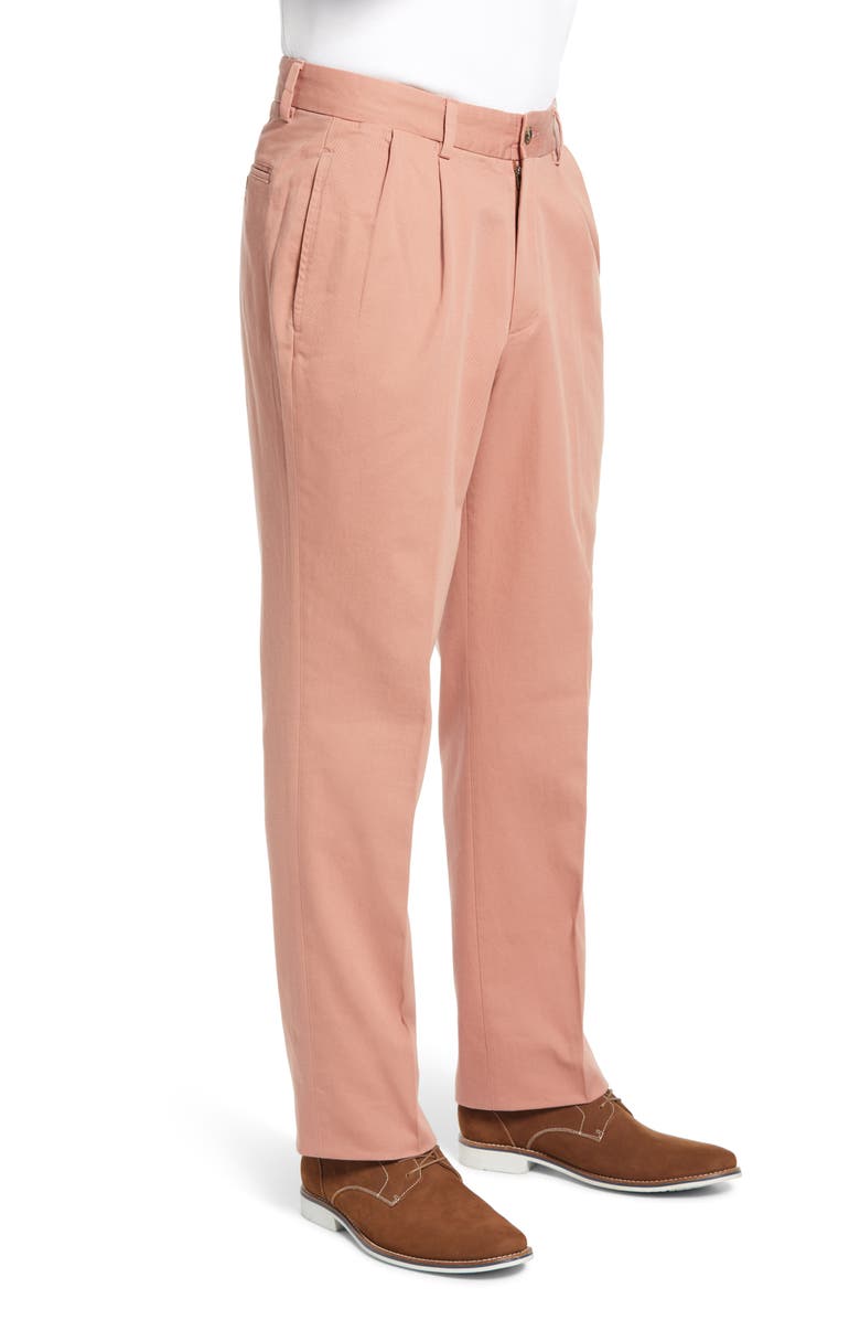 Berle Charleston Khakis Pleated Chino Pants, Alternate, color, Charleston Brick