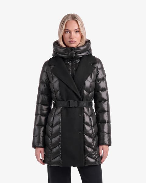 Selviere Wool-like Mixed Media Belted Coat
