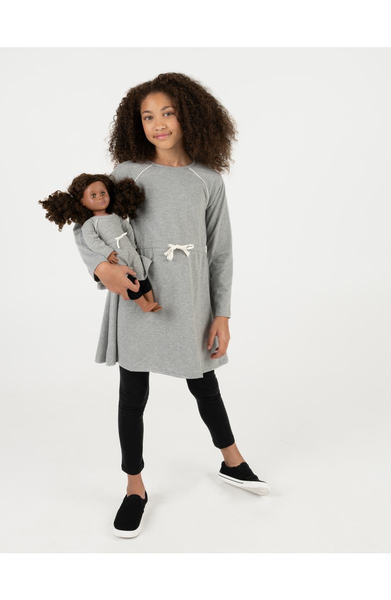 Leveret Girls Bow Tie Dress with Matching Doll Dress, Alternate, color, Light Gray