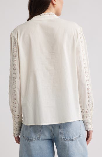 Pretty Lace Panel Button-Up Shirt