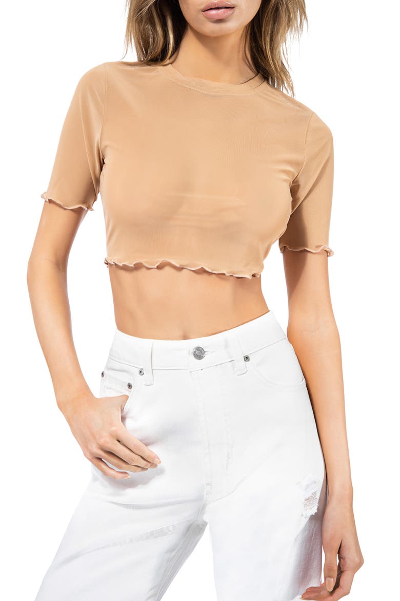 Isla Mesh Crop Shirt, Alternate, color, TAN
