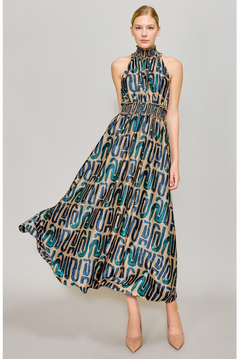 Mock Neck Maxi Dress, Alternate, color, NAVY TAUPE
