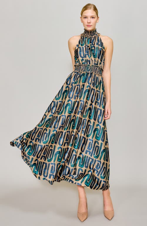Melloday Mock Neck Maxi Dress In Navy Taupe
