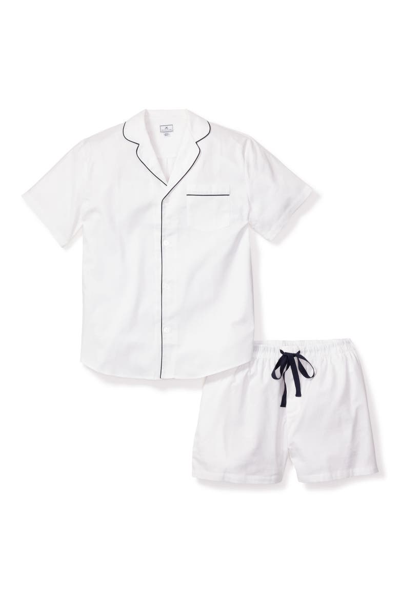 Contrast Piping Cotton Short Pajamas, Alternate, color, WHITE