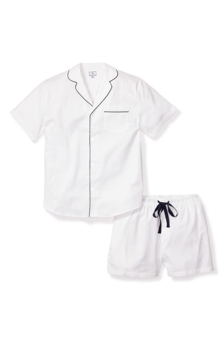 Petite Plume Contrast Piping Cotton Short Pajamas, Alternate, color, White