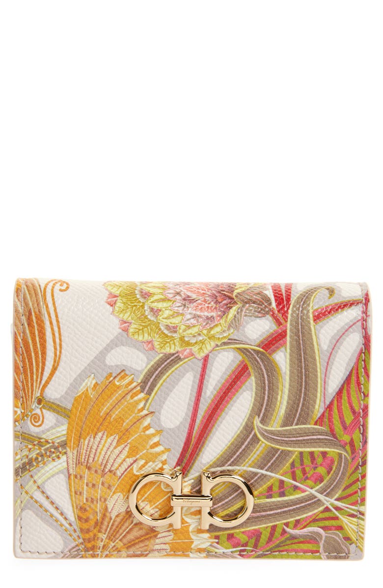 FERRAGAMO Gancini Fly Print Leather French Wallet, Main, color, 