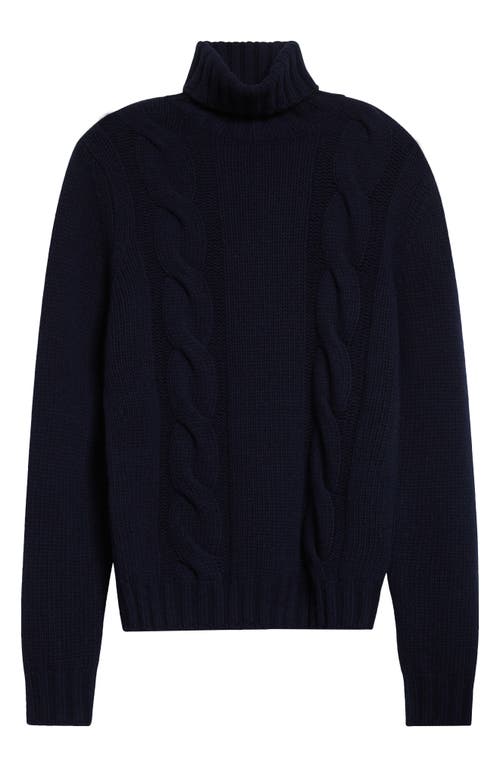 Moncler Ciclista Cable Stitch Virgin Wool & Cashmere Turtleneck Sweater In Dark Blue