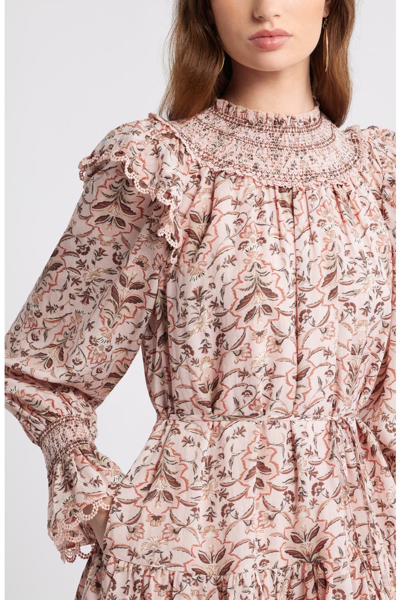 Smocked Lace Long Sleeve Minidress, Alternate, color, PINK LOTUS WILLOW FLORAL