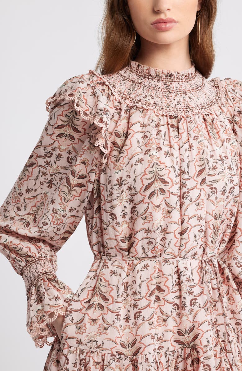 Treasure & Bond Smocked Lace Long Sleeve Minidress, Alternate, color, Pink Lotus Willow Floral