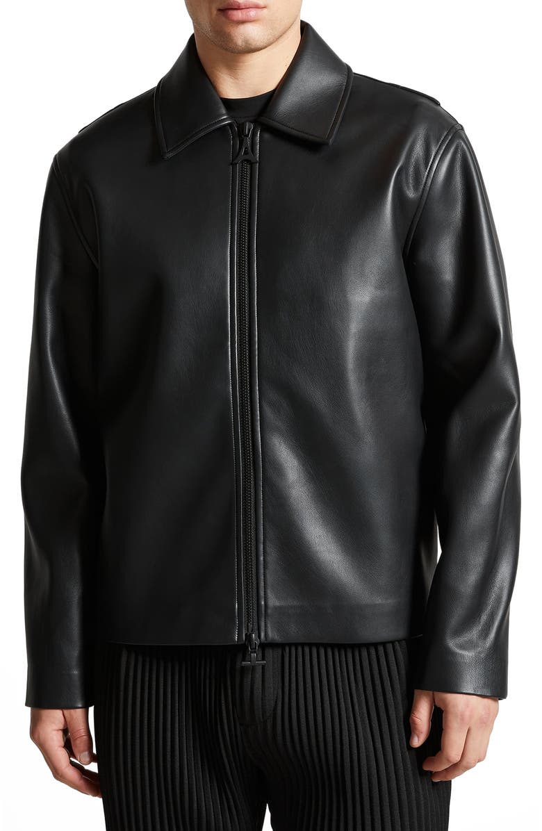 Manière De Voir Bernard Leather Minimal Boxy Jacket, Main, color, 