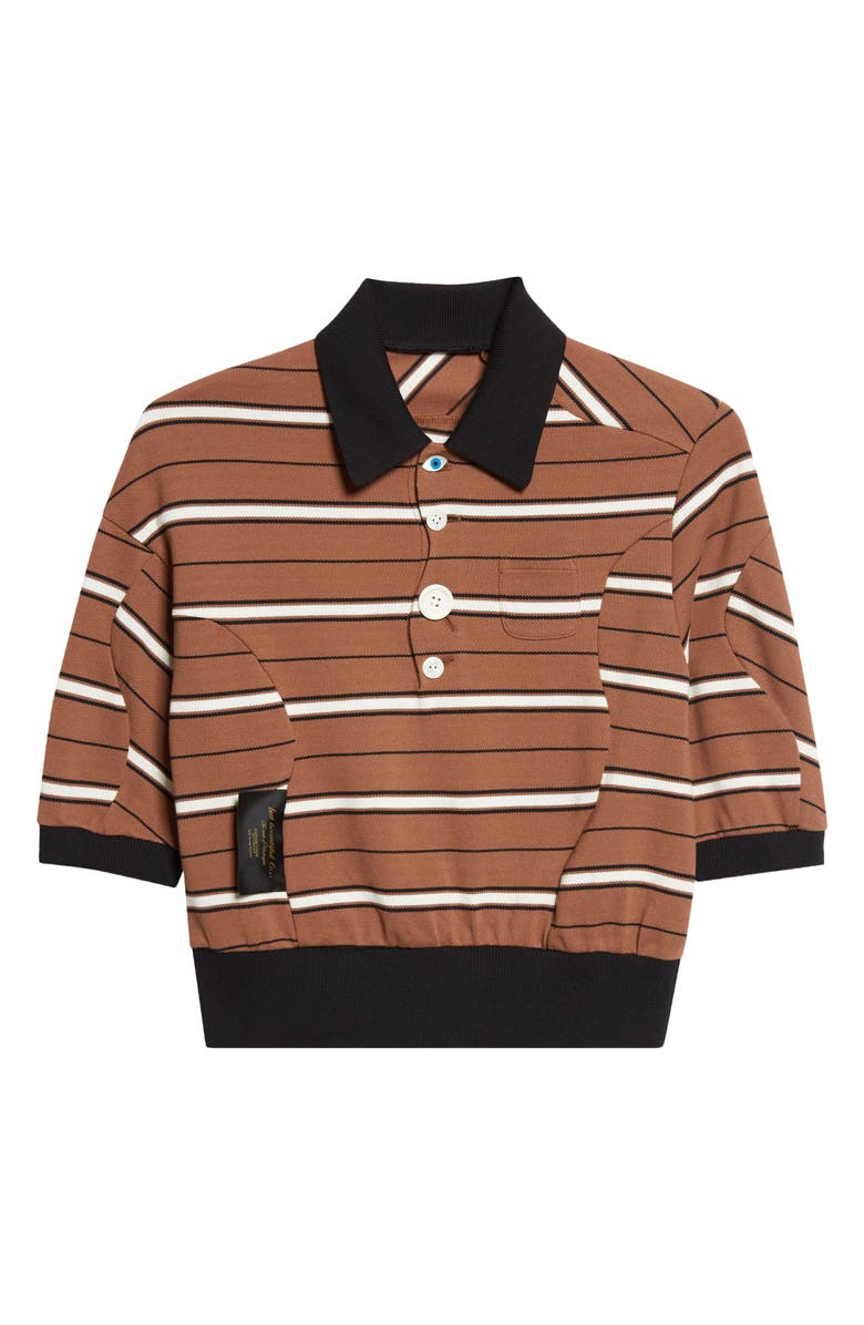 Undercover Stripe Crop Cotton Piqué Polo, Main, color, Brown Border