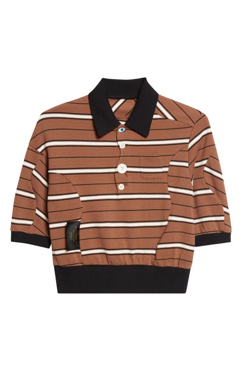 Stripe Crop Cotton Piqué Polo