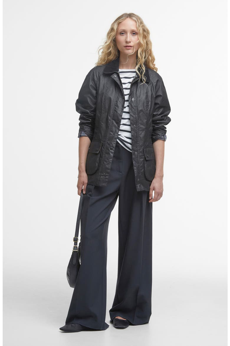 Beadnell Water Resistant Waxed Cotton Jacket, Alternate, color, BLACK