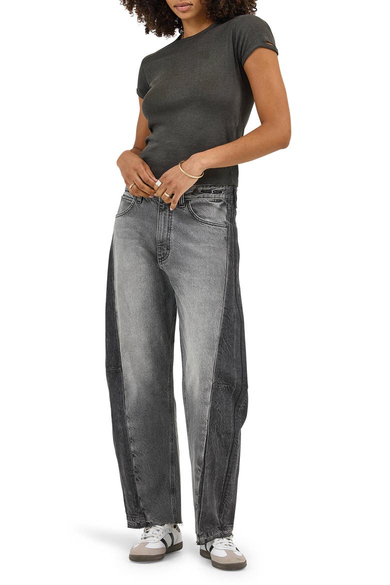 Rider Low Slung Raw Hem Barrel Leg Jeans, Alternate, color, GRAYED OUT