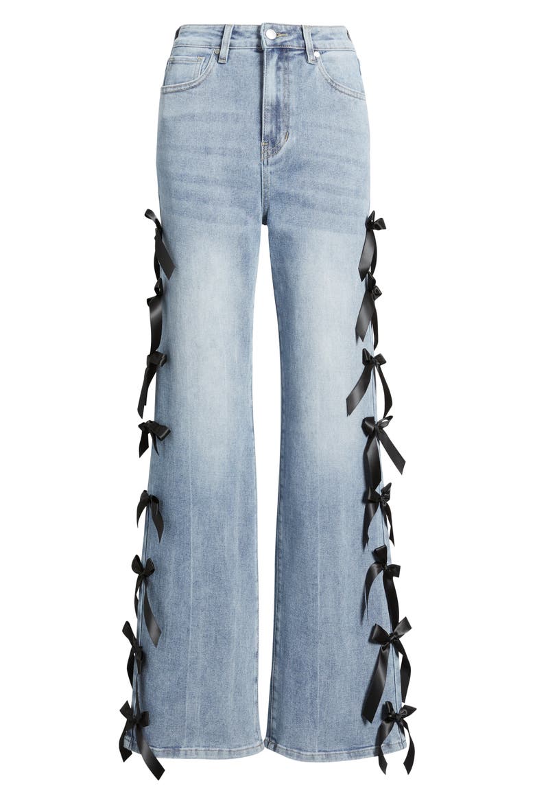 Bow High Waist Wide Leg Jeans, Alternate, color, LIGHT WASH
