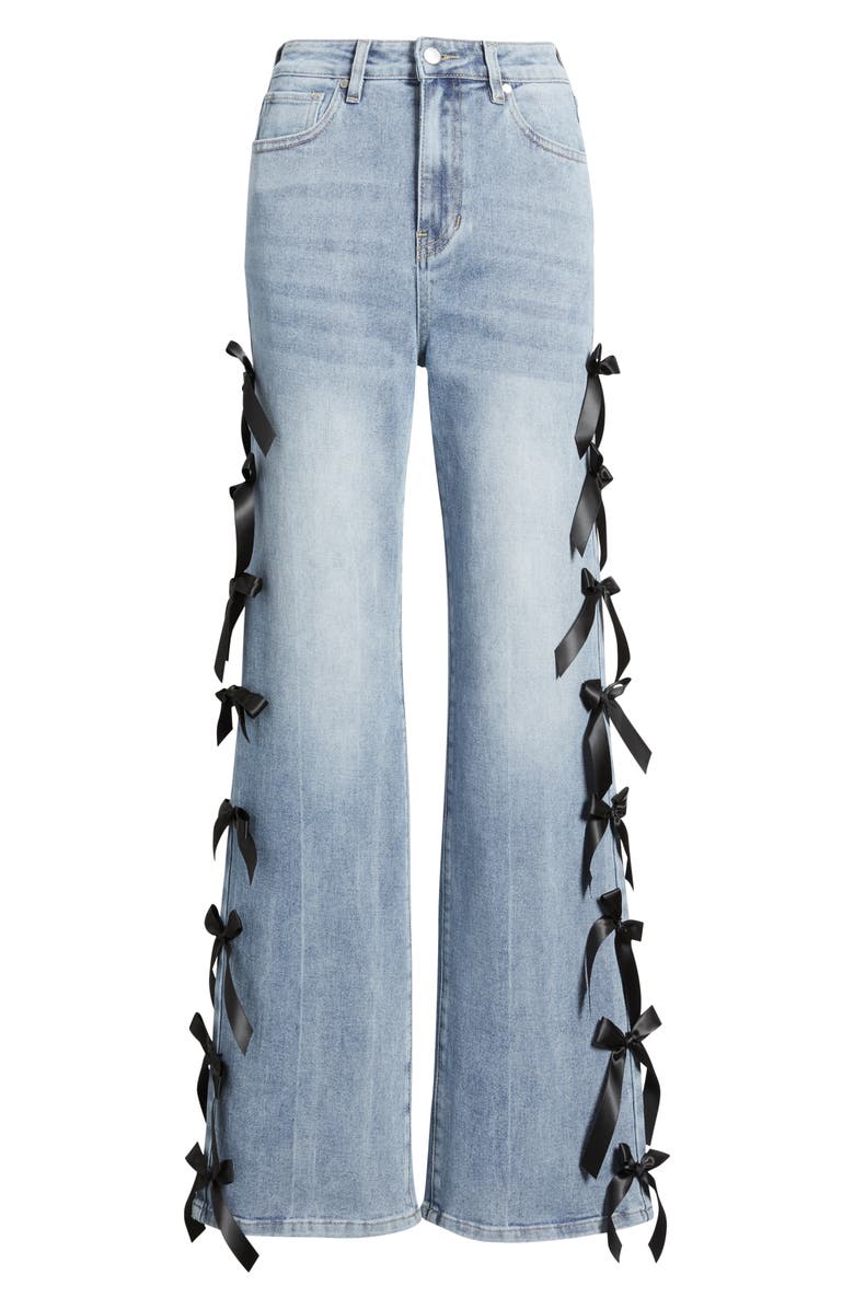 PTCL Bow High Waist Wide Leg Jeans, Alternate, color, Light Wash