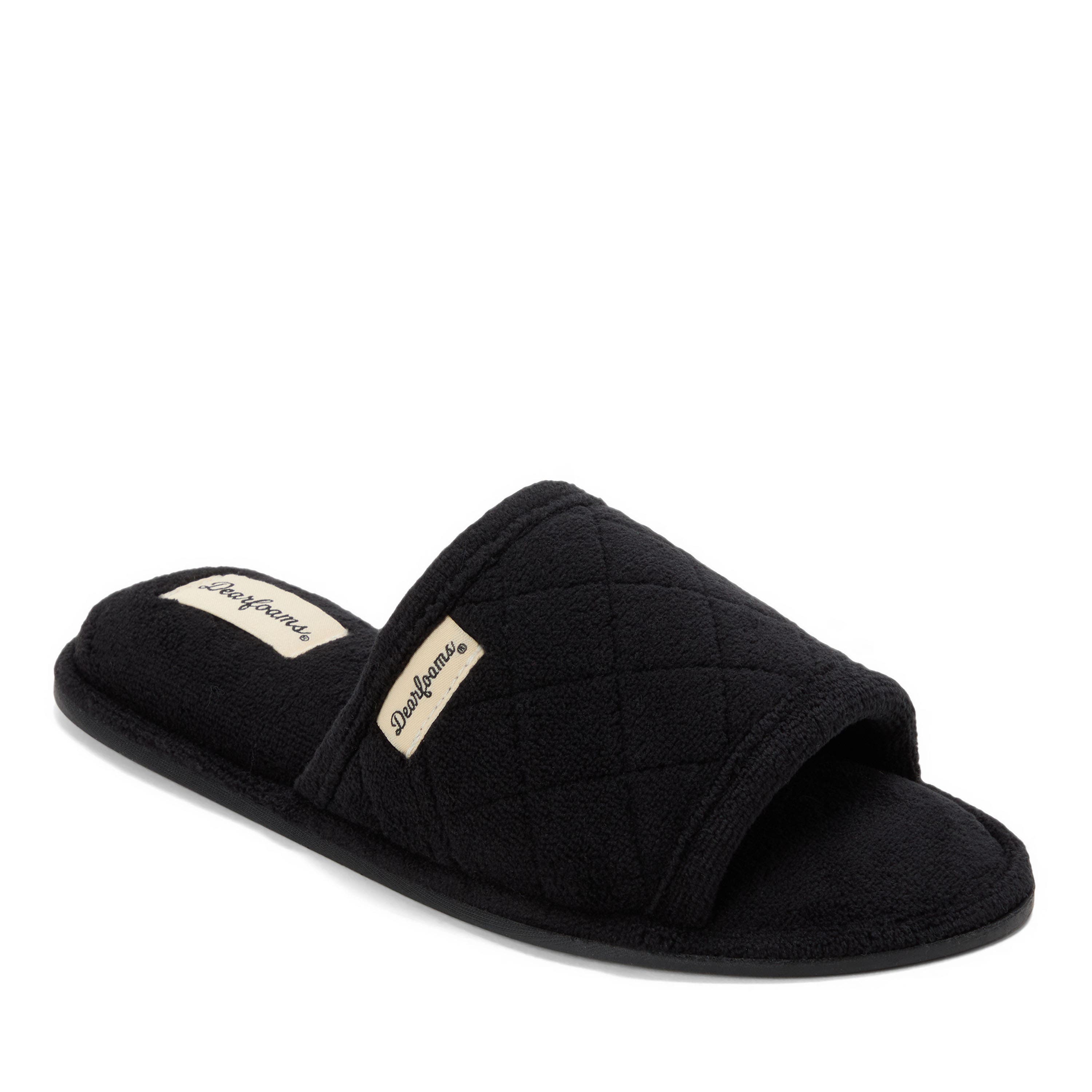 DEARFOAMS Beatrice Quilted Microfiber Terry Shower Slide Slipper, Main, color, Black