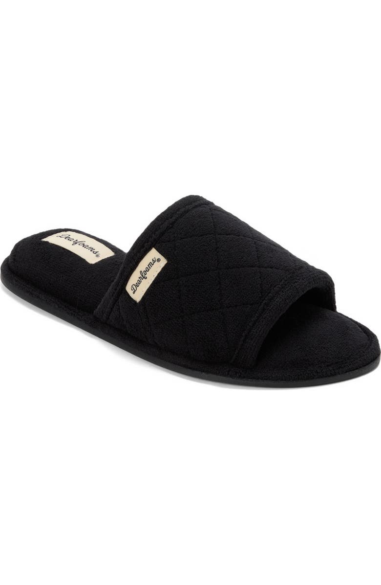 DEARFOAMS Beatrice Quilted Microfiber Terry Shower Slide Slipper, Main, color, Black