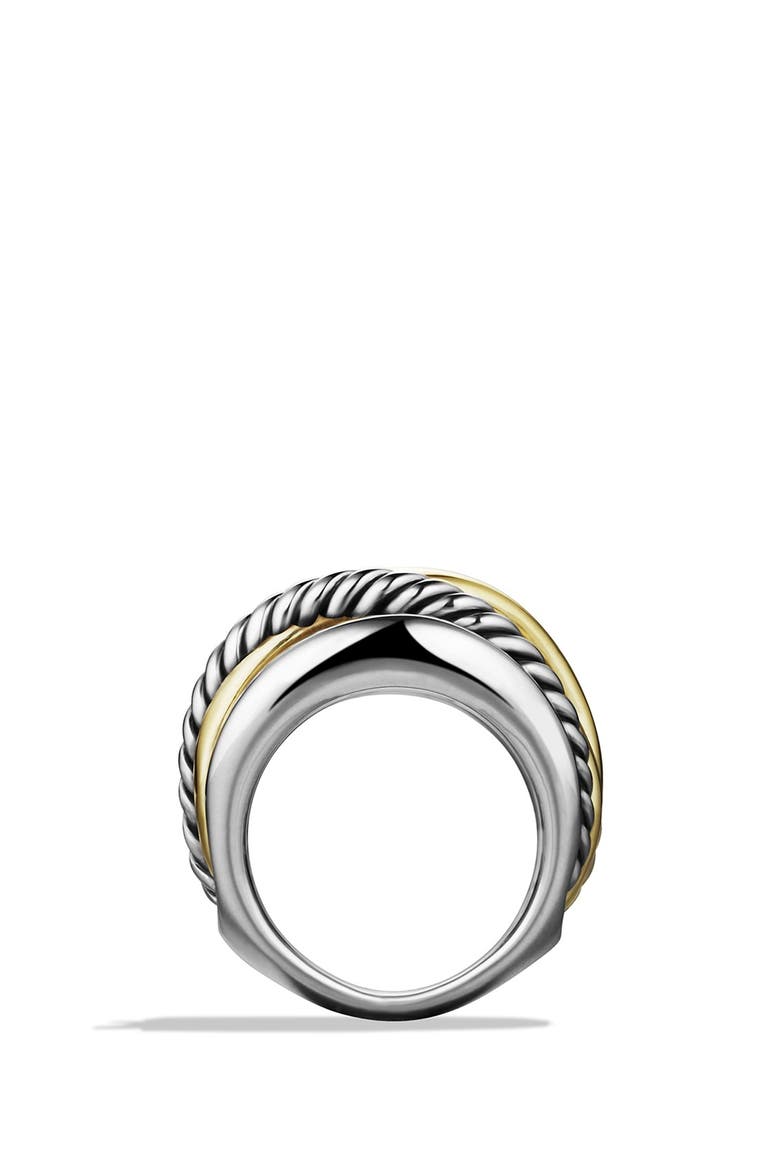 Crossover Wide Ring with Gold, Alternate, color, STERLING SILVER/ 14K GOLD