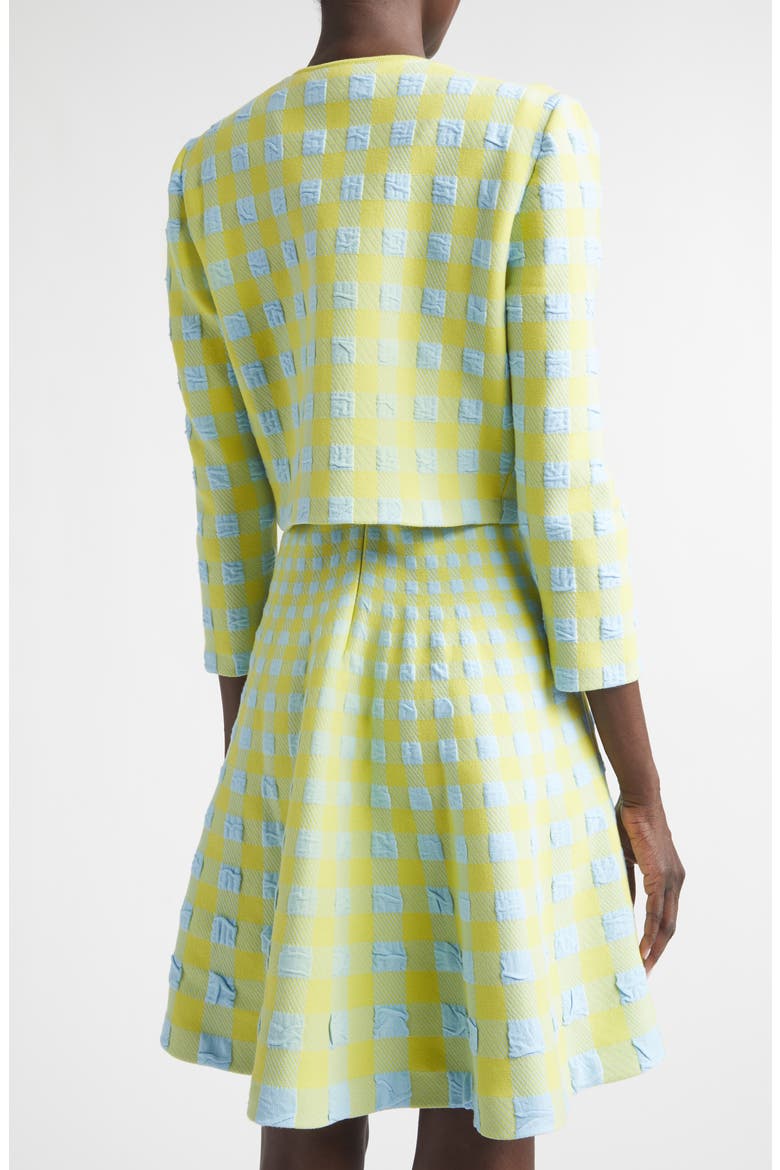 Crop Gingham Jacquard Cardigan, Alternate, color, CERULEAN/ PEAR