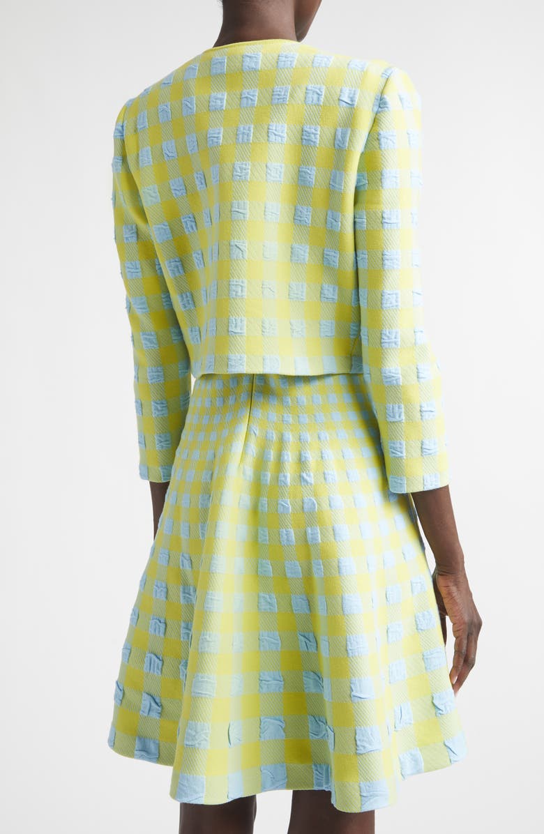 Oscar de la Renta Crop Gingham Jacquard Cardigan, Alternate, color,