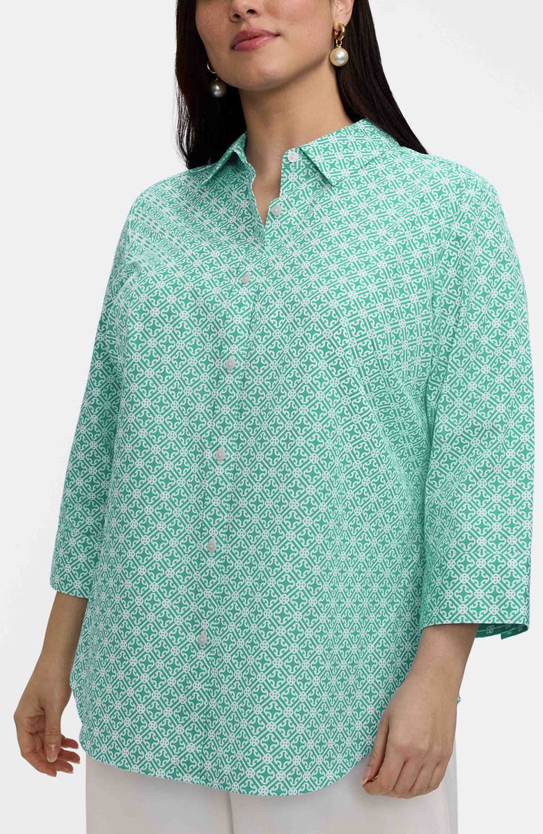 Foxcroft Margie Geo Lattice Three-Quarter Sleeve Button-Up Shirt, Main, color, 