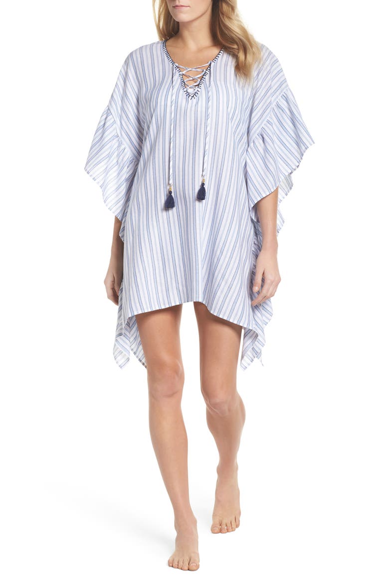 Ticking Stripe Cover-Up Tunic, Main, color, WHITE