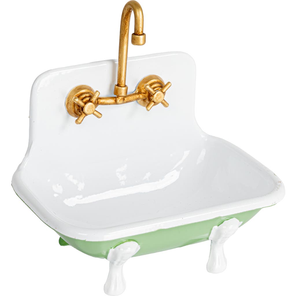 Storied Home Vintage-inspired Metal Sink Soap Dish With Faucet Design, Green, White And Gold In Multi