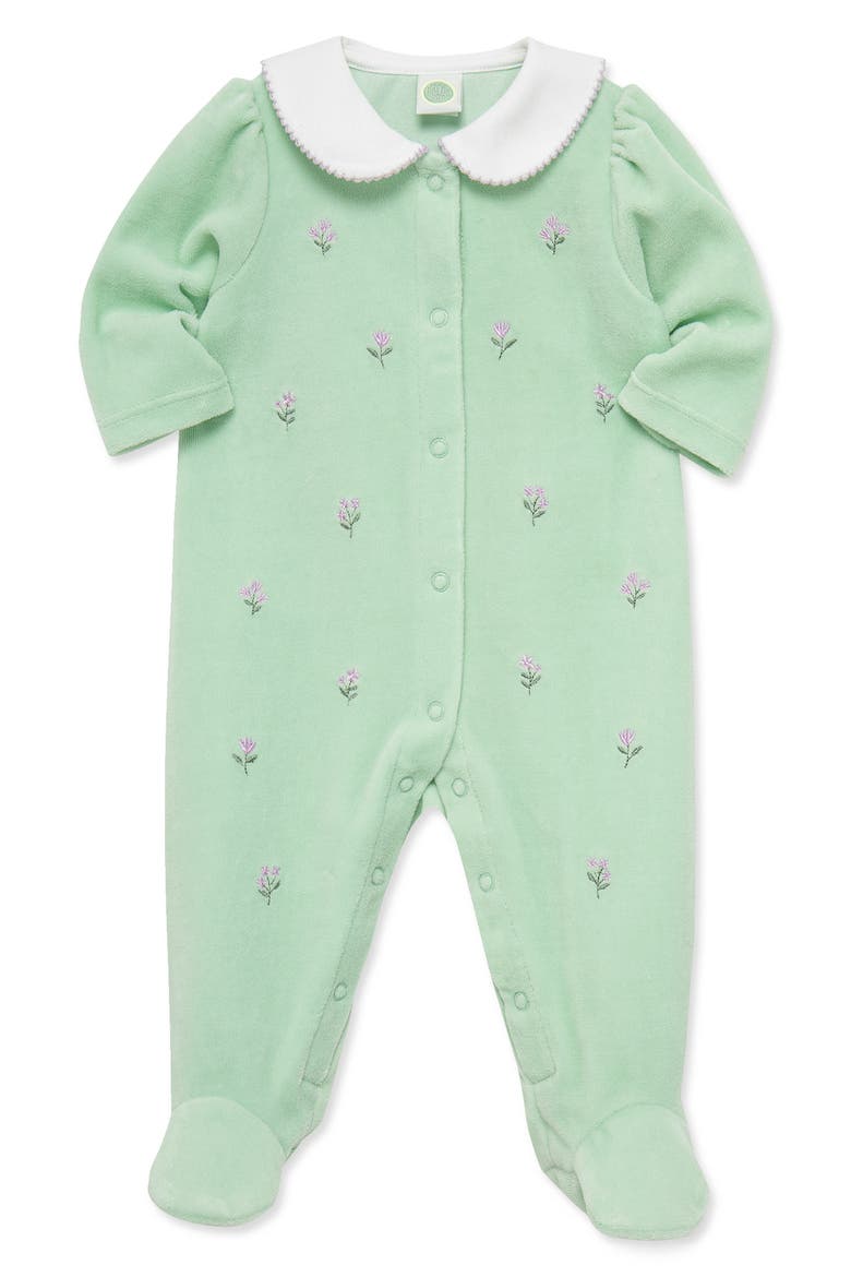 Kids' Sweet Floral Velour Footie, Alternate, color, MINT