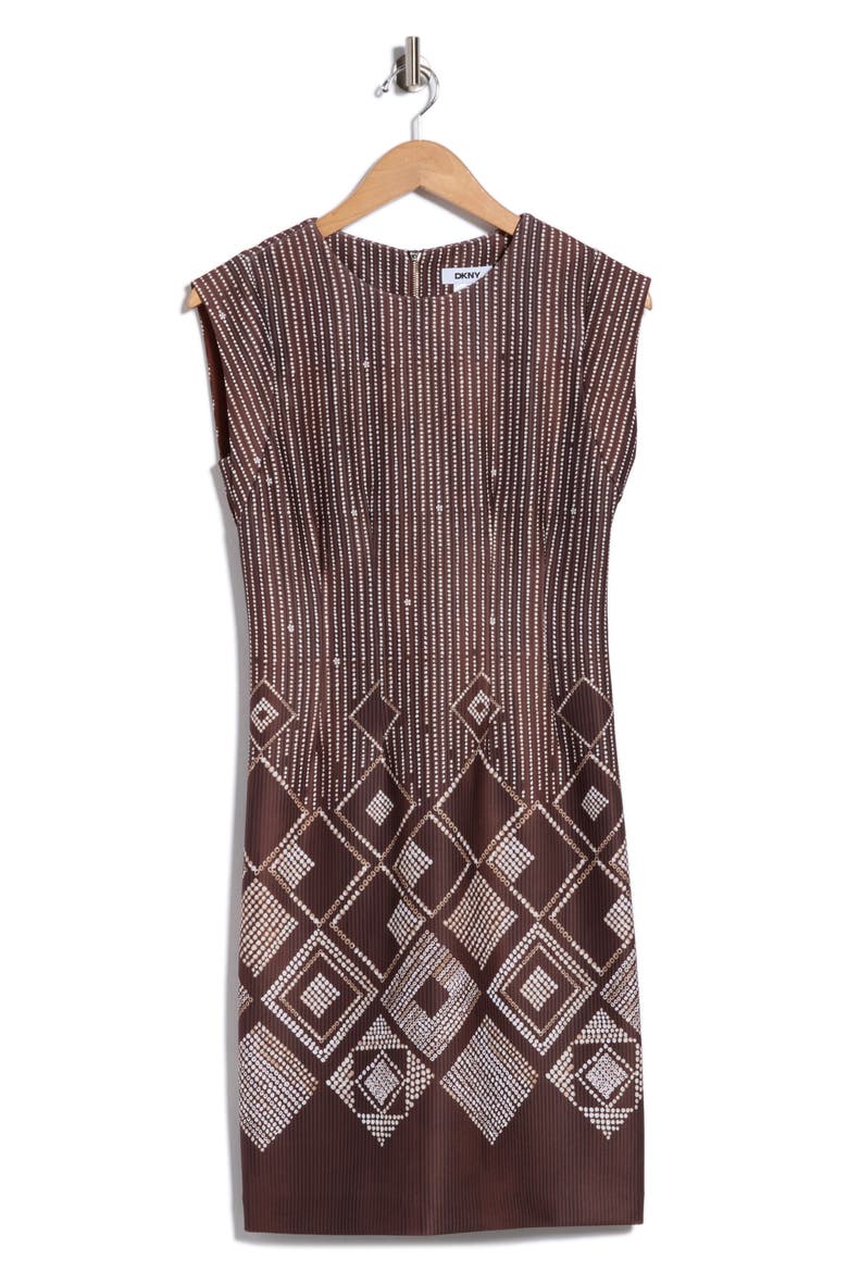 Geo Print Cap Sleeve Dress, Alternate, color, BURNT UMBE
