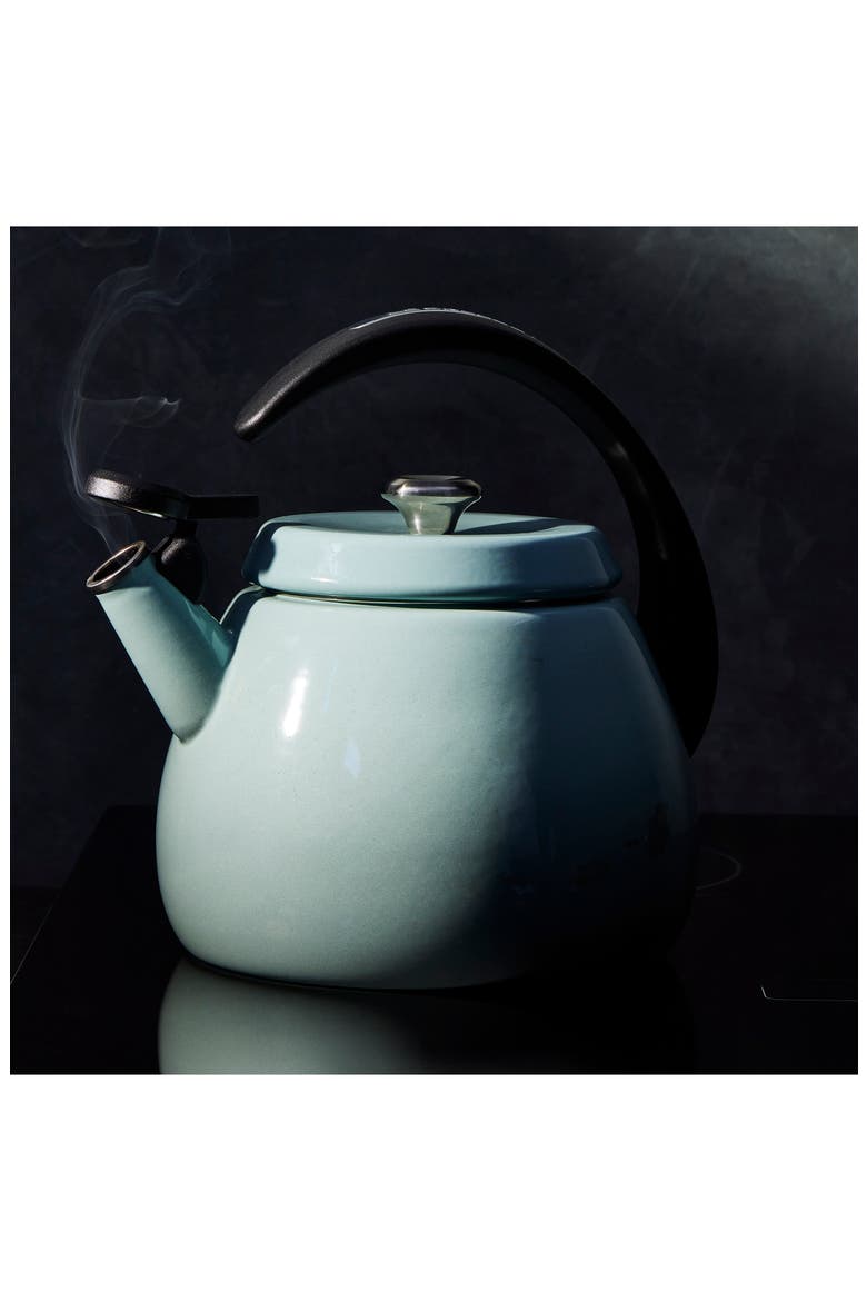 2.2-Quart Enameled Stainless Steel Whistling Cloche Kettle, Alternate, color, SEA SALT